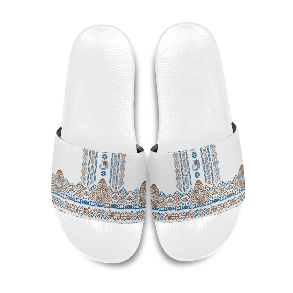 Papua New Guinea Bird Ethnic Slide Sandals Papuan Batik Inspired Pattern LT9 White - Polynesian Pride