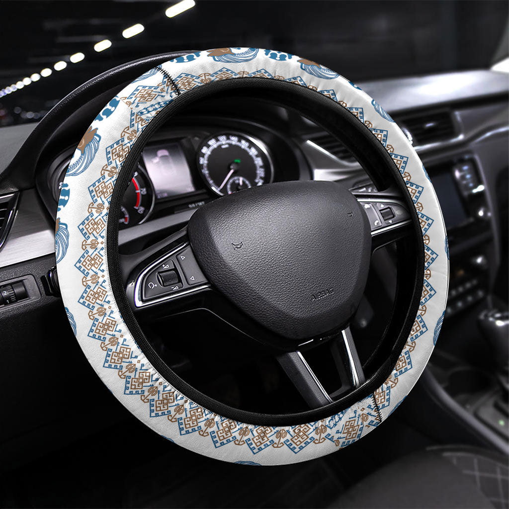 Papua New Guinea Bird Ethnic Steering Wheel Cover Papuan Batik Inspired Pattern LT9 Universal Fit White - Polynesian Pride