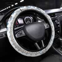 Papua New Guinea Bird Ethnic Steering Wheel Cover Papuan Batik Inspired Pattern LT9 Universal Fit White - Polynesian Pride