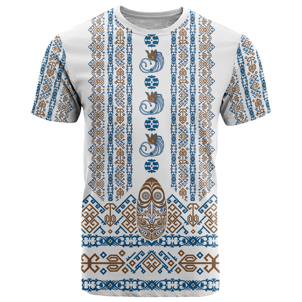 Personalised Papua New Guinea Bird Ethnic T Shirt Papuan Batik Inspired Pattern LT9 White - Polynesian Pride