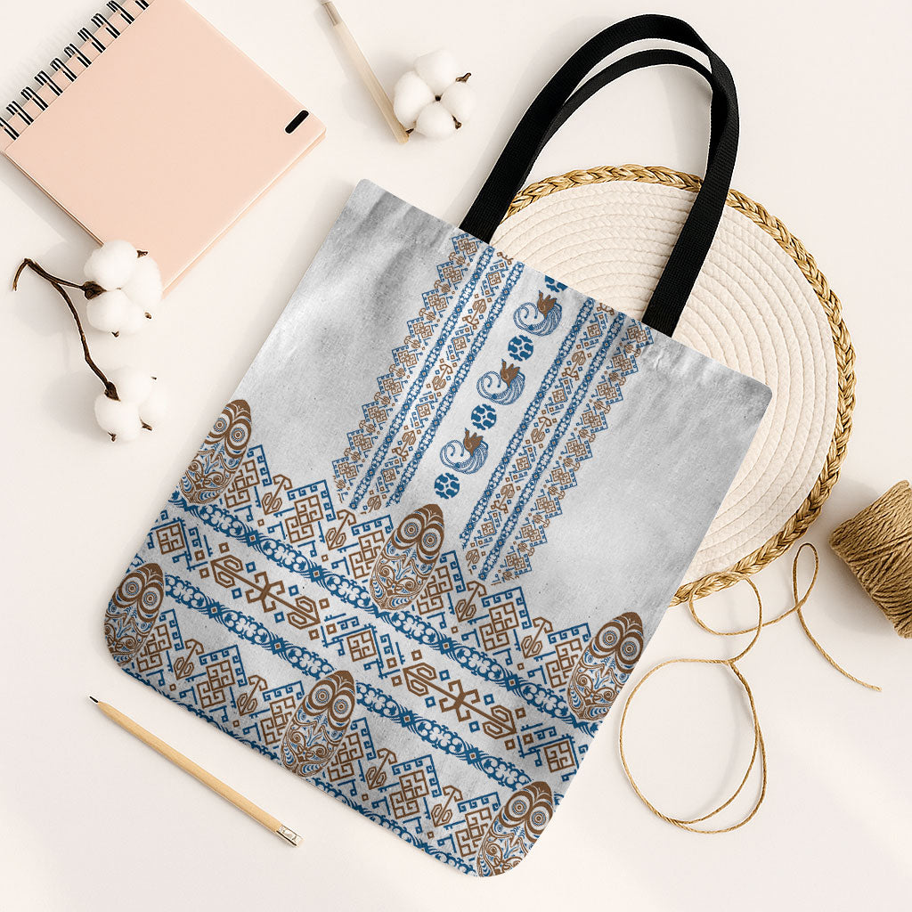 Papua New Guinea Bird Ethnic Tote Bag Papuan Batik Inspired Pattern LT9 Black Strap One Size White - Polynesian Pride