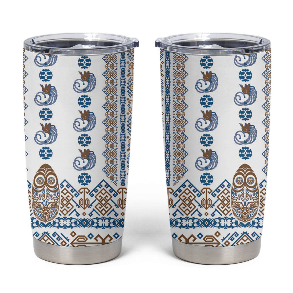 Papua New Guinea Bird Ethnic Tumbler Cup Papuan Batik Inspired Pattern LT9 White - Polynesian Pride