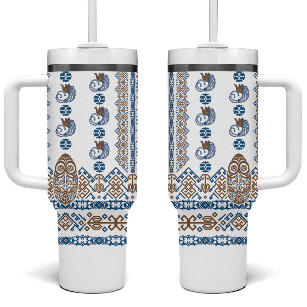 Papua New Guinea Bird Ethnic Tumbler With Handle Papuan Batik Inspired Pattern LT9 One Size: 40 oz White - Polynesian Pride