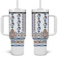 Papua New Guinea Bird Ethnic Tumbler With Handle Papuan Batik Inspired Pattern LT9 One Size: 40 oz White - Polynesian Pride