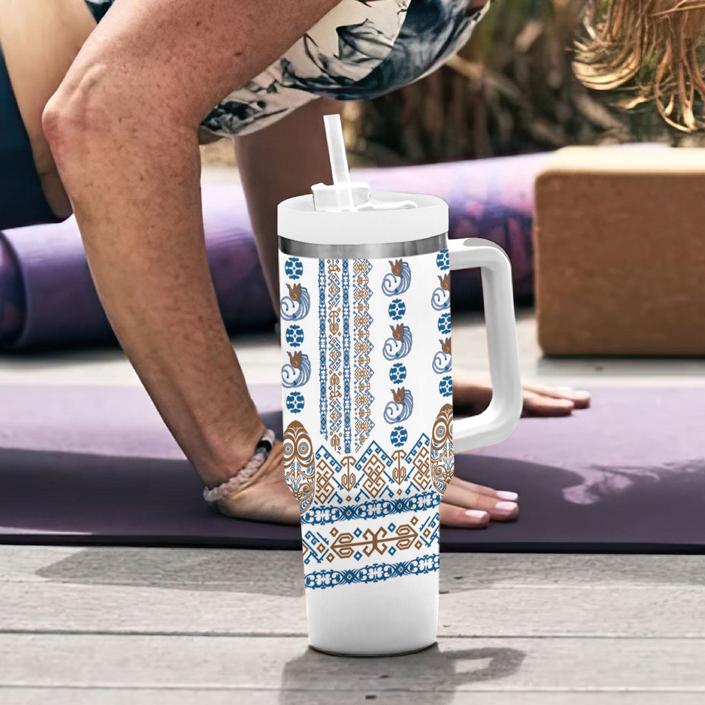 Papua New Guinea Bird Ethnic Tumbler With Handle Papuan Batik Inspired Pattern LT9 - Polynesian Pride
