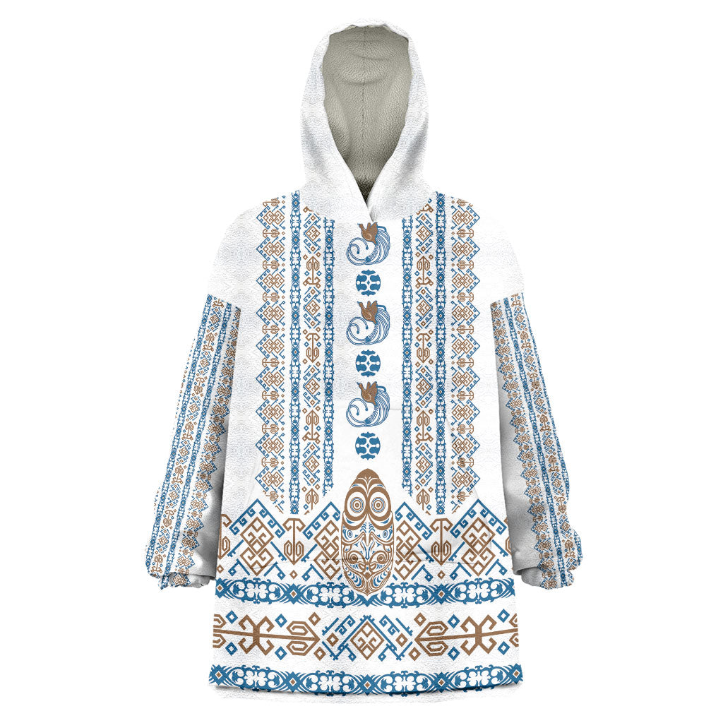 Personalised Papua New Guinea Bird Ethnic Wearable Blanket Hoodie Papuan Batik Inspired Pattern LT9 One Size White - Polynesian Pride