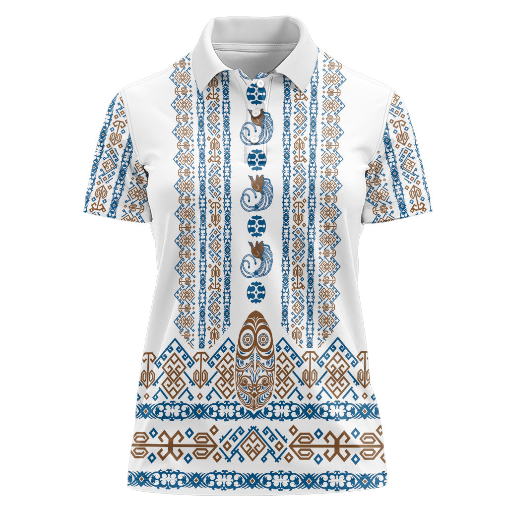 Personalised Papua New Guinea Bird Ethnic Women Polo Shirt Papuan Batik Inspired Pattern LT9 Female White - Polynesian Pride