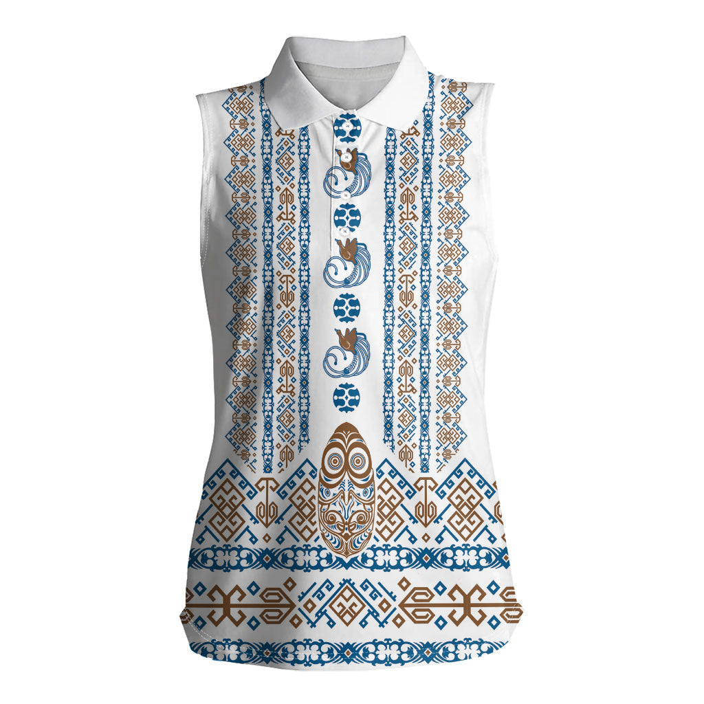 Personalised Papua New Guinea Bird Ethnic Women Sleeveless Polo Shirt Papuan Batik Inspired Pattern LT9 Female White - Polynesian Pride