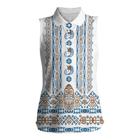 Personalised Papua New Guinea Bird Ethnic Women Sleeveless Polo Shirt Papuan Batik Inspired Pattern LT9 Female White - Polynesian Pride