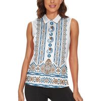 Personalised Papua New Guinea Bird Ethnic Women Sleeveless Polo Shirt Papuan Batik Inspired Pattern LT9 - Polynesian Pride