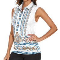 Personalised Papua New Guinea Bird Ethnic Women Sleeveless Polo Shirt Papuan Batik Inspired Pattern LT9 - Polynesian Pride