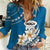Bula Fiji Women Casual Shirt Kava Bowl Tapa Tribal LT9 Female Blue - Polynesian Pride