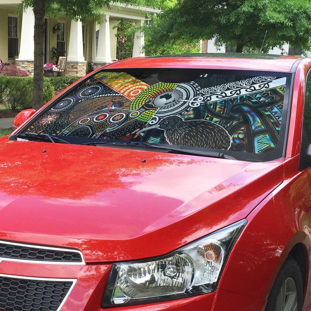 Australia New Zealand Personalised Auto Sun Shade Maori Aboriginal Art Style - Polynesian Pride