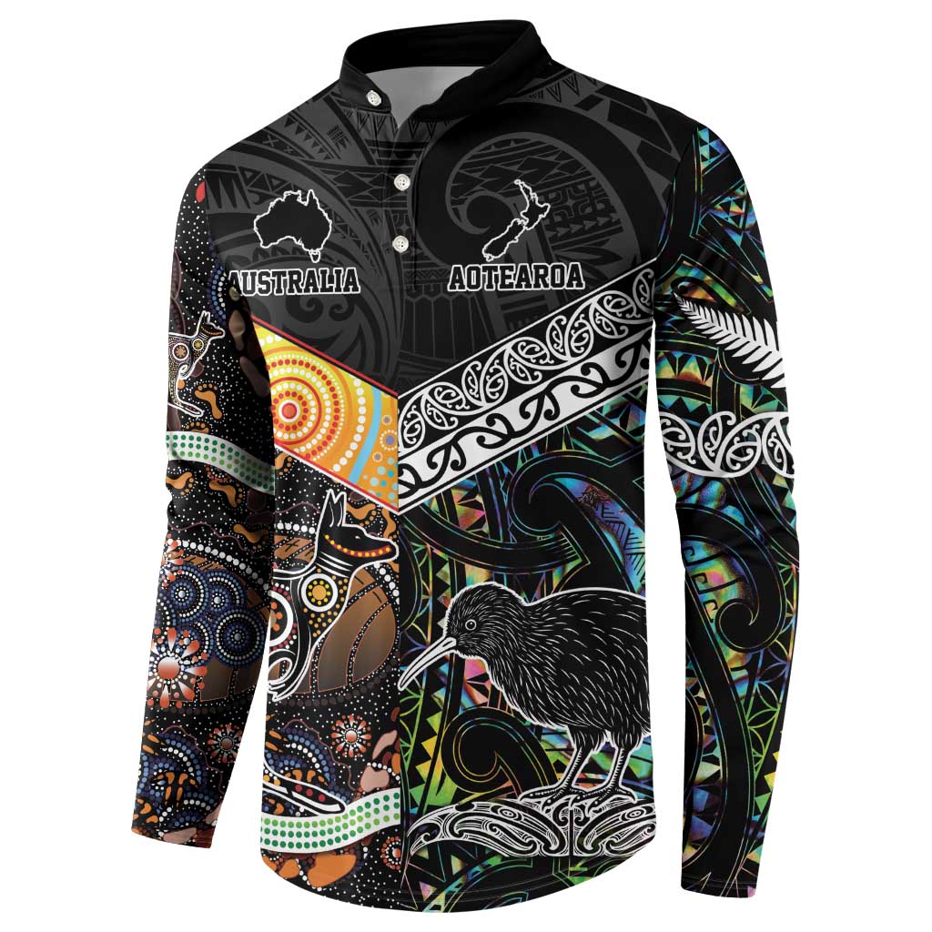 New Zealand and Australia Button Sweatshirt Maori Mix Aboriginal Art Style