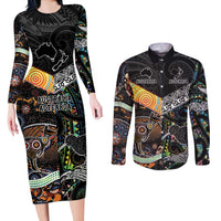 Personalised New Zealand and Australia Couples Matching Long Sleeve Bodycon Dress and Long Sleeve Button Shirt Maori Mix Aboriginal Art Style LT9 Black - Polynesian Pride