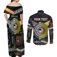 Personalised New Zealand and Australia Couples Matching Off Shoulder Maxi Dress and Long Sleeve Button Shirt Maori Mix Aboriginal Art Style LT9 - Polynesian Pride