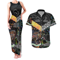 Personalised New Zealand and Australia Couples Matching Tank Maxi Dress and Hawaiian Shirt Maori Mix Aboriginal Art Style LT9 Black - Polynesian Pride