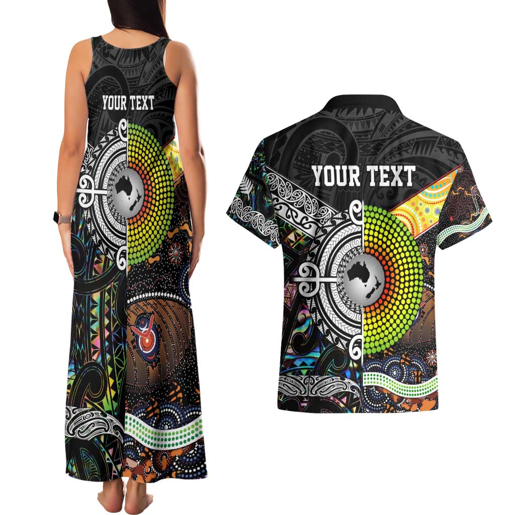 Personalised New Zealand and Australia Couples Matching Tank Maxi Dress and Hawaiian Shirt Maori Mix Aboriginal Art Style LT9 - Polynesian Pride