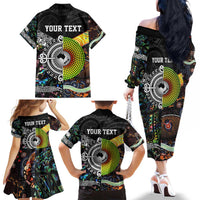 Personalised New Zealand and Australia Family Matching Off The Shoulder Long Sleeve Dress and Hawaiian Shirt Maori Mix Aboriginal Art Style LT9 - Polynesian Pride