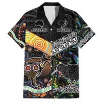 Personalised New Zealand and Australia Family Matching Off Shoulder Short Dress and Hawaiian Shirt Maori Mix Aboriginal Art Style LT9 Dad's Shirt - Short Sleeve Black - Polynesian Pride