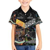 Personalised New Zealand and Australia Family Matching Puletasi and Hawaiian Shirt Maori Mix Aboriginal Art Style LT9 Son's Shirt Black - Polynesian Pride