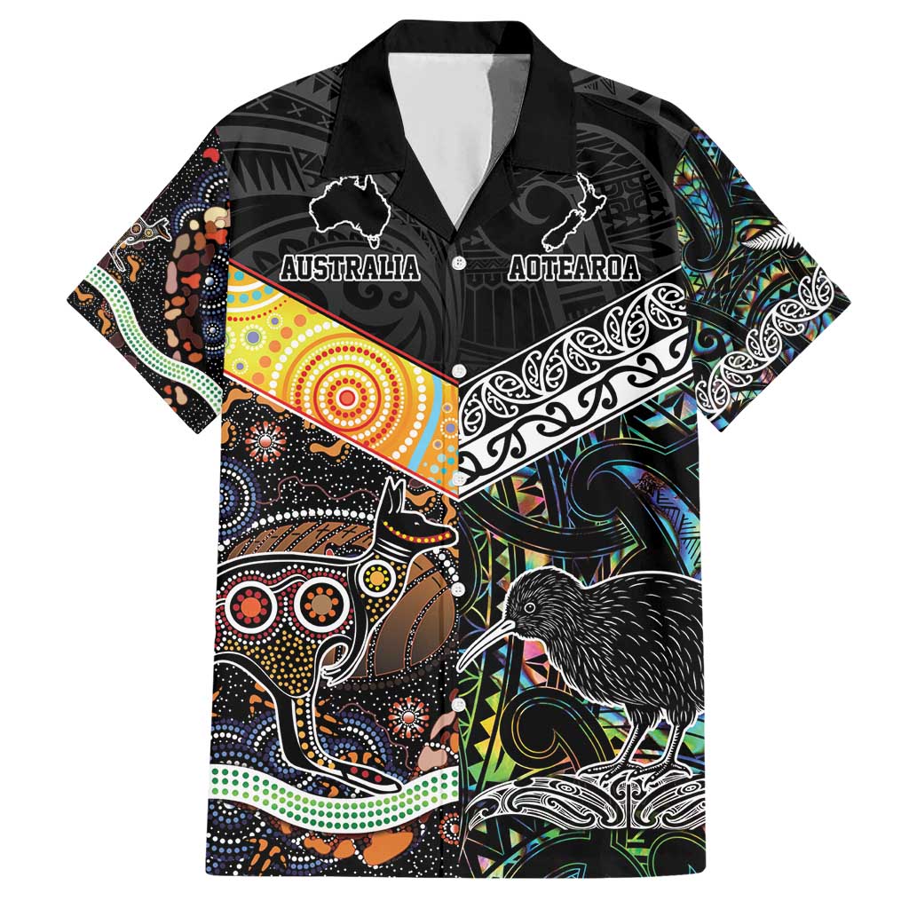 Personalised New Zealand and Australia Family Matching Short Sleeve Bodycon Dress and Hawaiian Shirt Maori Mix Aboriginal Art Style LT9 Dad's Shirt - Short Sleeve Black - Polynesian Pride