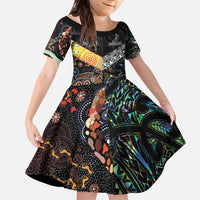 Personalised New Zealand and Australia Family Matching Tank Maxi Dress and Hawaiian Shirt Maori Mix Aboriginal Art Style LT9 Daughter's Dress Black - Polynesian Pride