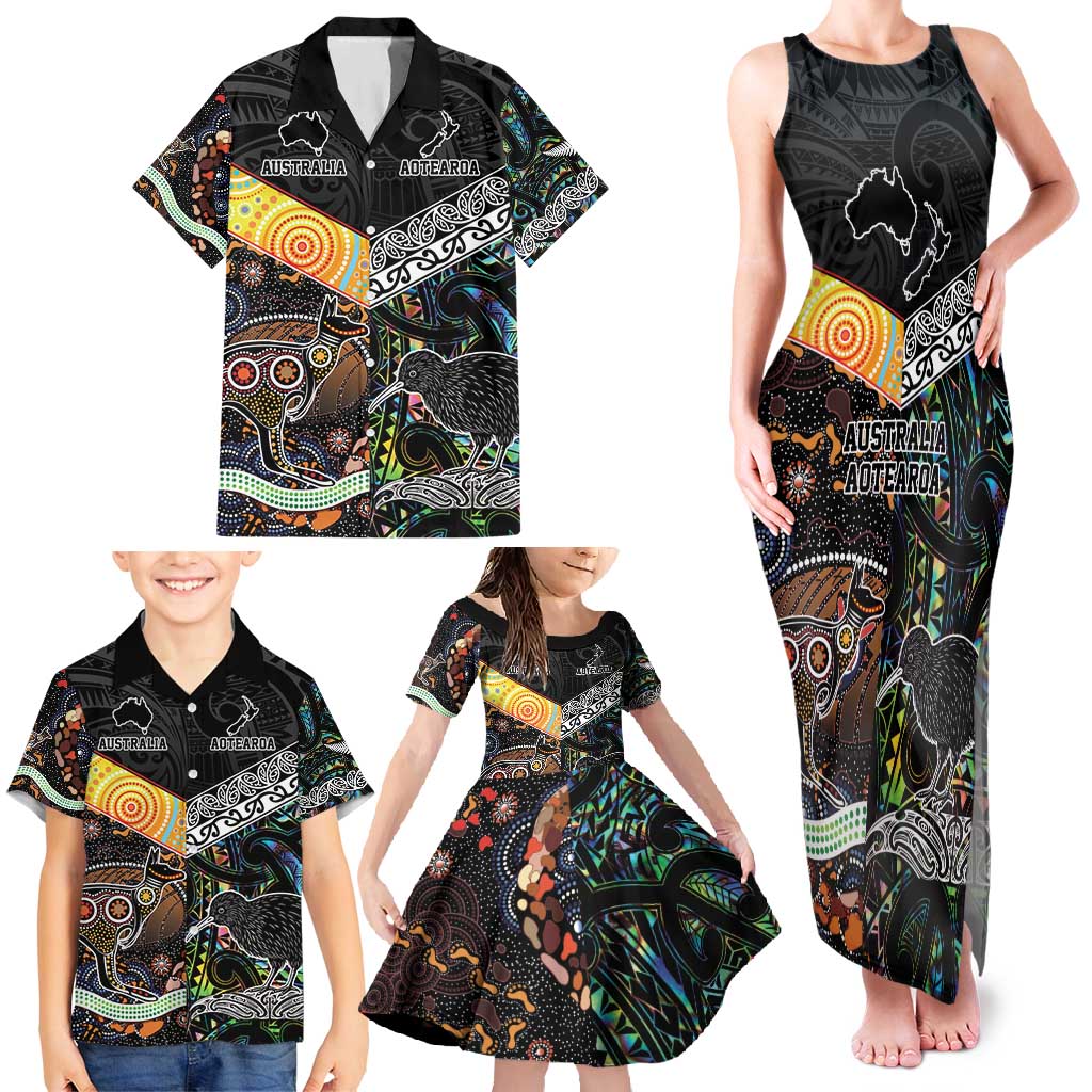 Personalised New Zealand and Australia Family Matching Tank Maxi Dress and Hawaiian Shirt Maori Mix Aboriginal Art Style LT9 - Polynesian Pride