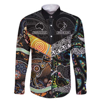 Personalised New Zealand and Australia Family Matching Tank Maxi Dress and Hawaiian Shirt Maori Mix Aboriginal Art Style LT9 Dad's Shirt - Long Sleeve Black - Polynesian Pride
