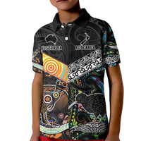 Personalised New Zealand and Australia Kid Polo Shirt Maori Mix Aboriginal Art Style LT9 Kid Black - Polynesian Pride