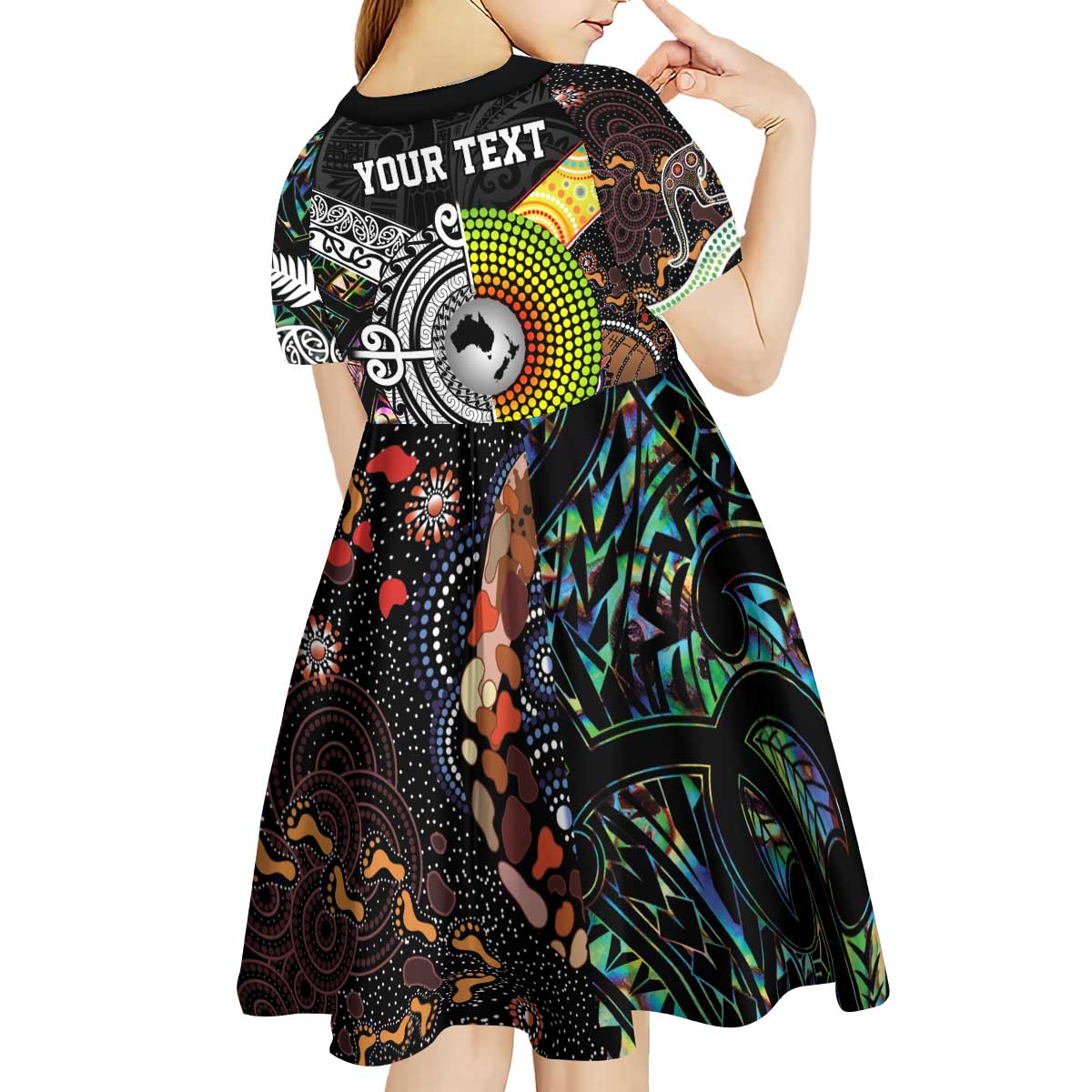 Personalised New Zealand and Australia Kid Short Sleeve Dress Maori Mix Aboriginal Art Style LT9 - Polynesian Pride