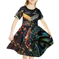 Personalised New Zealand and Australia Kid Short Sleeve Dress Maori Mix Aboriginal Art Style LT9 - Polynesian Pride