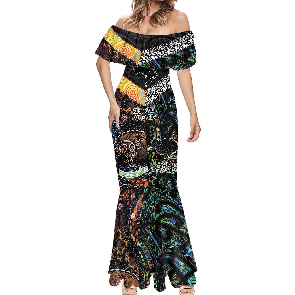 Personalised New Zealand and Australia Mermaid Dress Maori Mix Aboriginal Art Style LT9 - Polynesian Pride