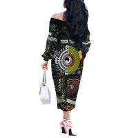 Personalised New Zealand and Australia Off The Shoulder Long Sleeve Dress Maori Mix Aboriginal Art Style LT9 - Polynesian Pride