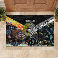 Personalised New Zealand and Australia Rubber Doormat Maori Mix Aboriginal Art Style LT9 Black - Polynesian Pride