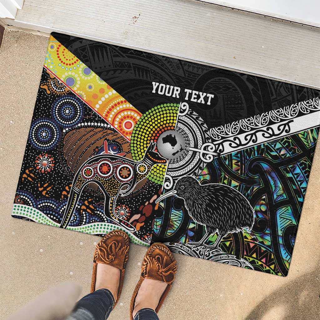 Personalised New Zealand and Australia Rubber Doormat Maori Mix Aboriginal Art Style LT9 - Polynesian Pride