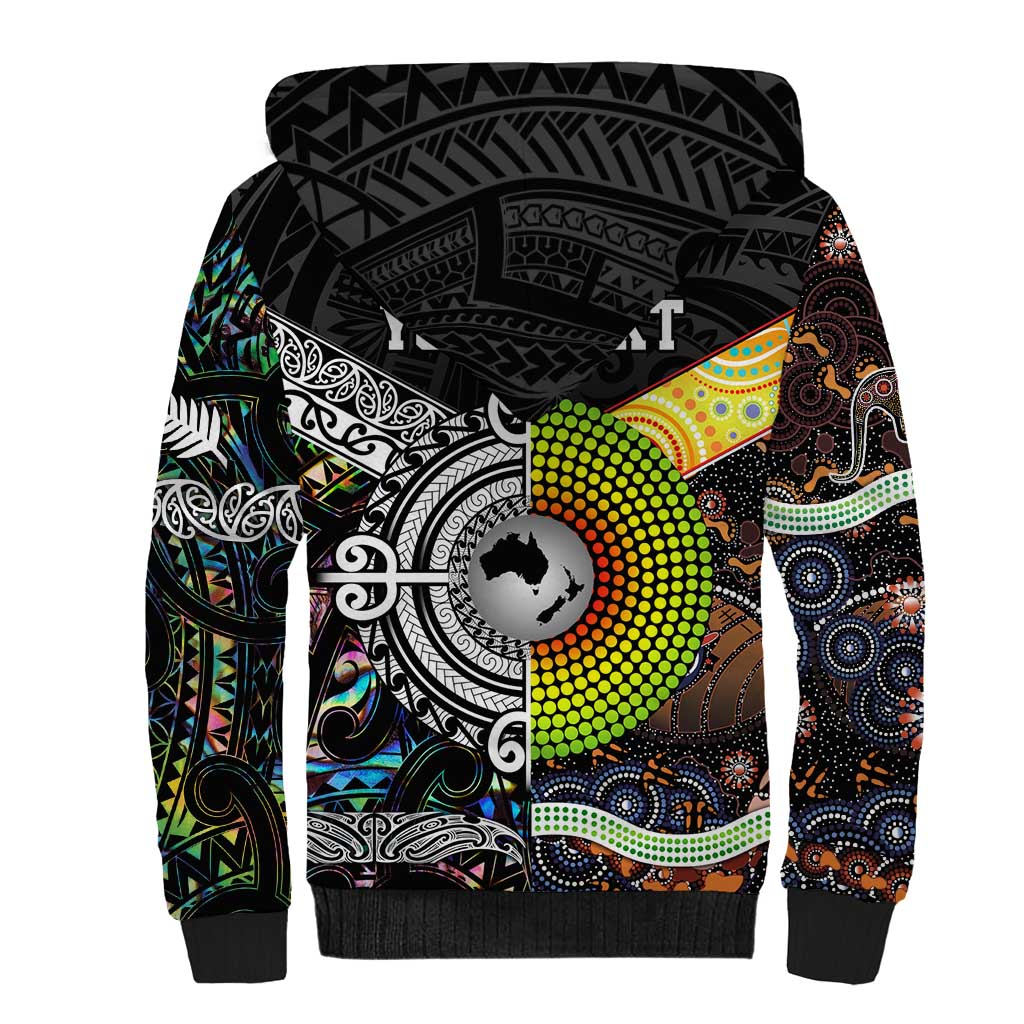 Personalised New Zealand and Australia Sherpa Hoodie Maori Mix Aboriginal Art Style LT9 - Polynesian Pride
