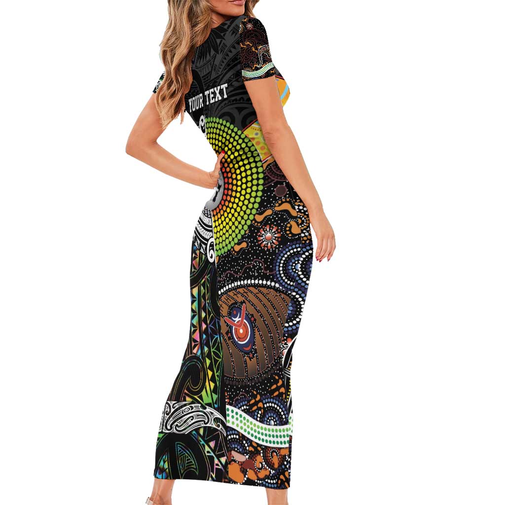 Personalised New Zealand and Australia Short Sleeve Bodycon Dress Maori Mix Aboriginal Art Style LT9 - Polynesian Pride