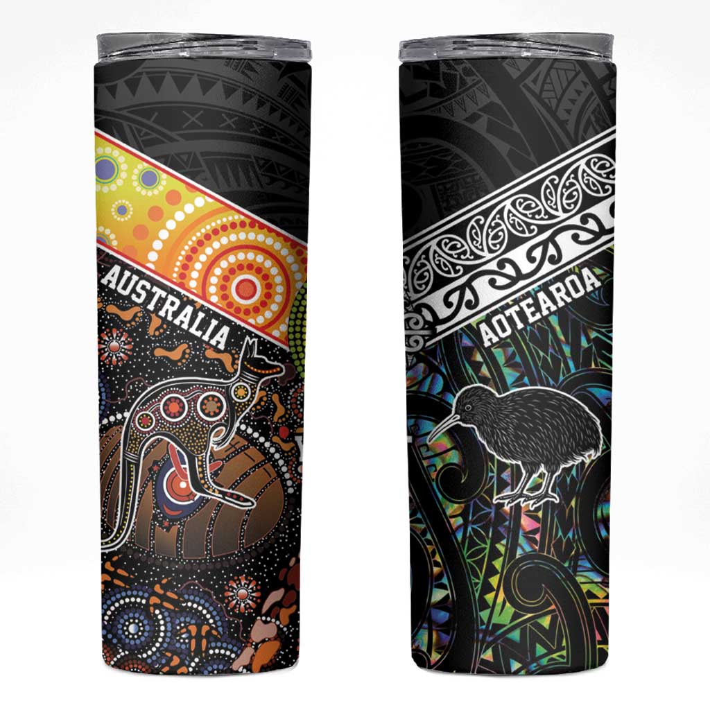 Personalised New Zealand and Australia Skinny Tumbler Maori Mix Aboriginal Art Style LT9 Black - Polynesian Pride