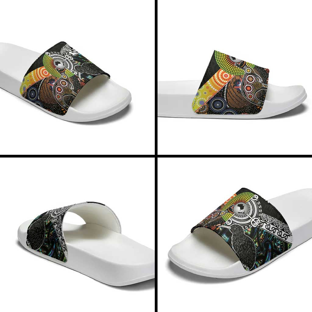 Australia New Zealand Personalised Slide Sandals Maori Aboriginal Art Style - Polynesian Pride