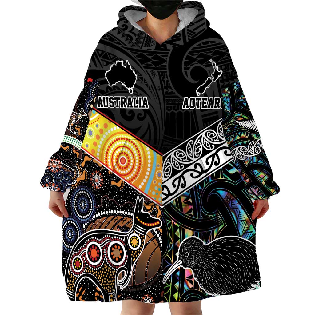 Personalised New Zealand and Australia Wearable Blanket Hoodie Maori Mix Aboriginal Art Style LT9 - Polynesian Pride