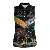 Personalised New Zealand and Australia Women Sleeveless Polo Shirt Maori Mix Aboriginal Art Style LT9 Female Black - Polynesian Pride