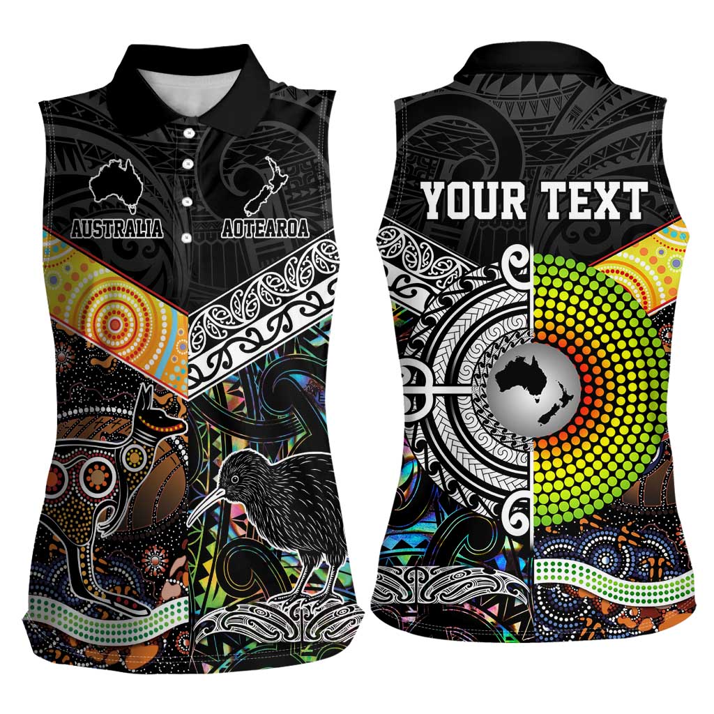 Personalised New Zealand and Australia Women Sleeveless Polo Shirt Maori Mix Aboriginal Art Style LT9 - Polynesian Pride