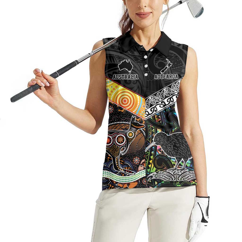 Personalised New Zealand and Australia Women Sleeveless Polo Shirt Maori Mix Aboriginal Art Style LT9 - Polynesian Pride