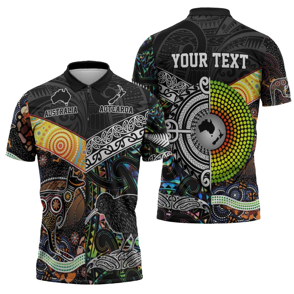 Australia New Zealand Personalised Zipper Polo Shirt Maori Aboriginal Art Style LT9 - Polynesian Pride