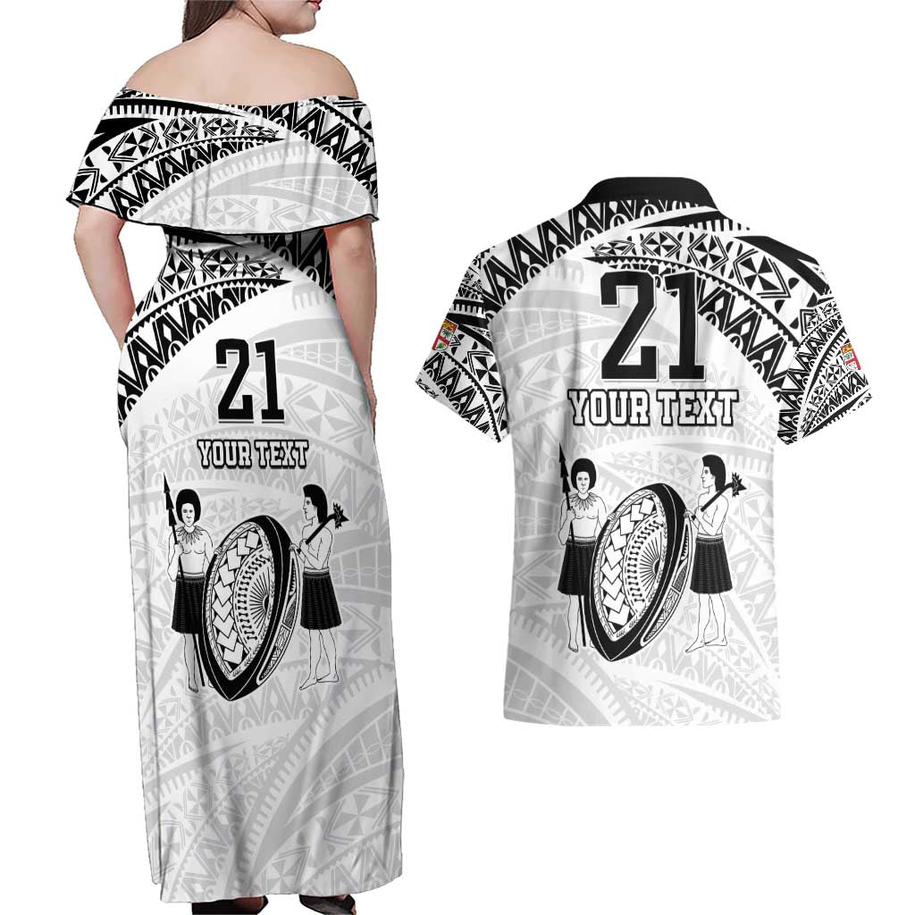 Custom Fiji Rugby Pacific Couples Matching Off Shoulder Maxi Dress and Hawaiian Shirt Polynesian Palm Tattoo LT9 - Polynesian Pride