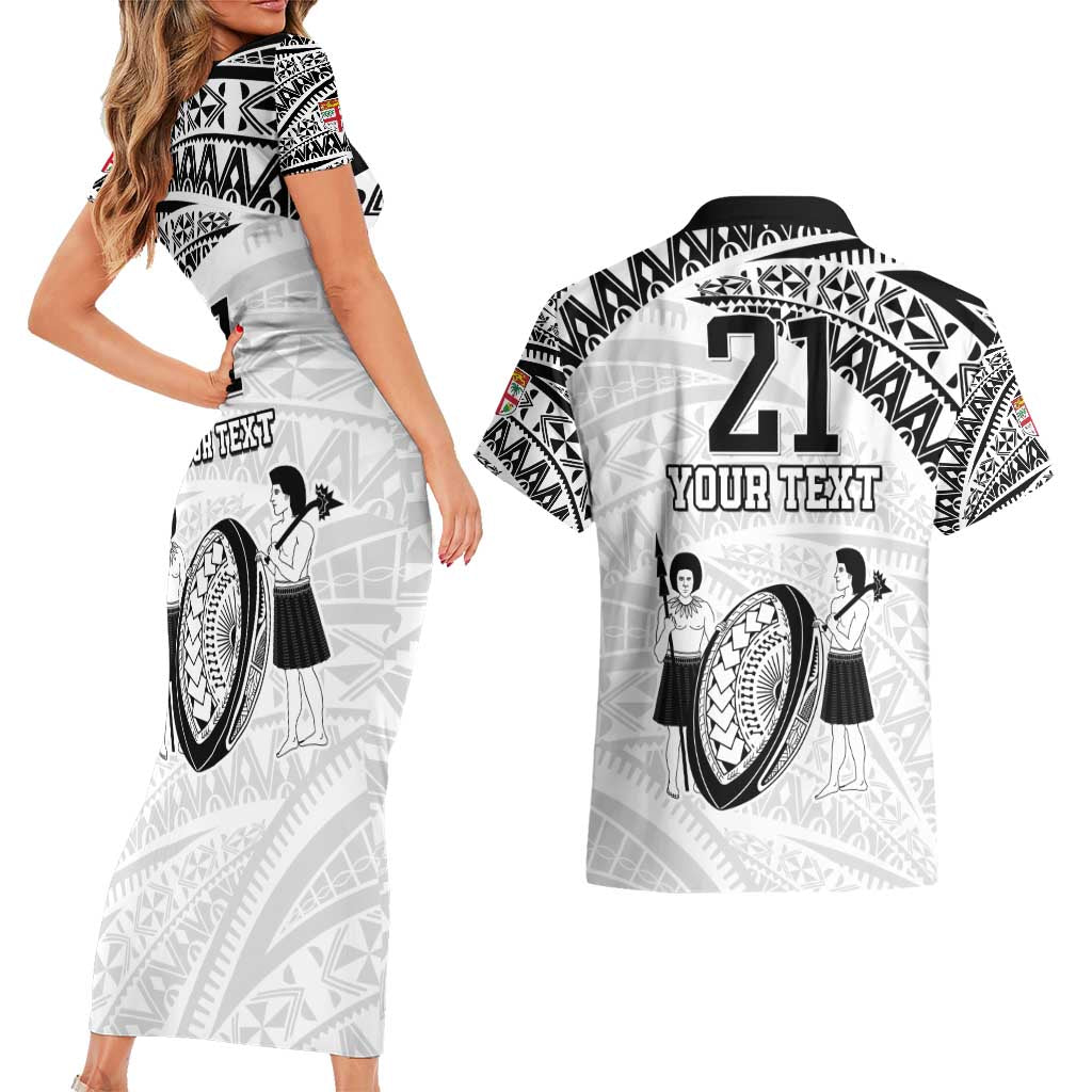 Custom Fiji Rugby Pacific Couples Matching Short Sleeve Bodycon Dress and Hawaiian Shirt Polynesian Palm Tattoo LT9 - Polynesian Pride