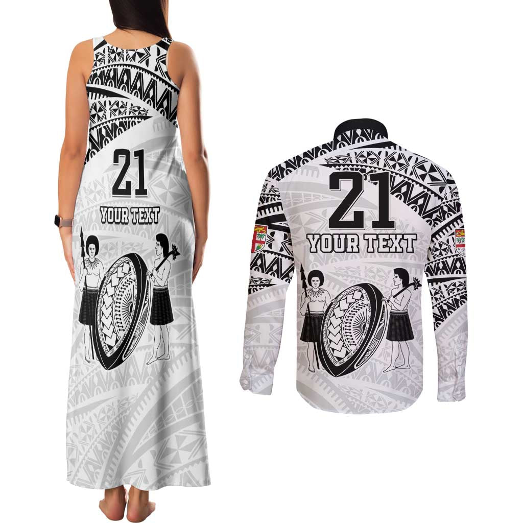 Custom Fiji Rugby Pacific Couples Matching Tank Maxi Dress and Long Sleeve Button Shirt Polynesian Palm Tattoo LT9 - Polynesian Pride