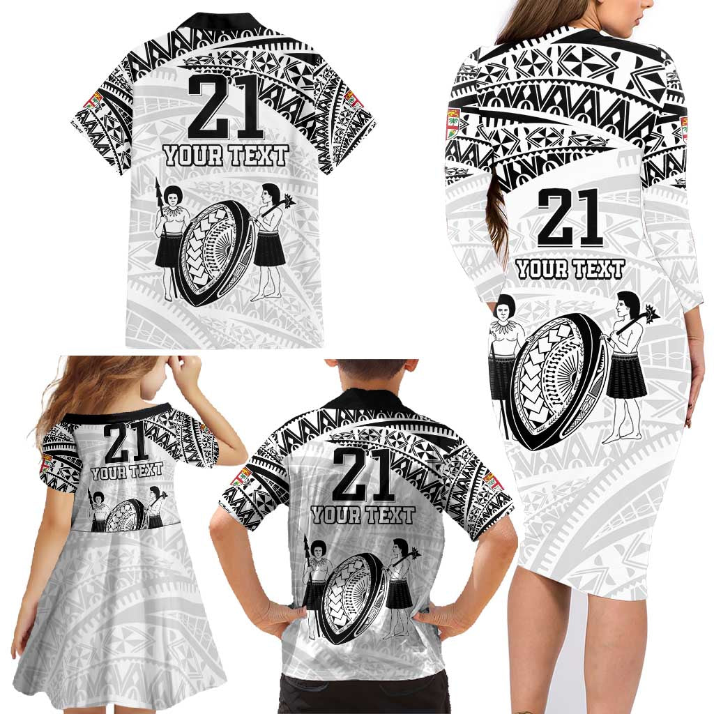 Custom Fiji Rugby Pacific Family Matching Long Sleeve Bodycon Dress and Hawaiian Shirt Polynesian Palm Tattoo LT9 - Polynesian Pride