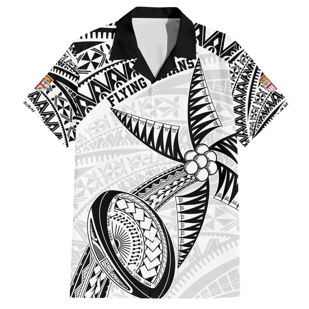 Custom Fiji Rugby Pacific Family Matching Long Sleeve Bodycon Dress and Hawaiian Shirt Polynesian Palm Tattoo LT9 Dad's Shirt - Short Sleeve White - Polynesian Pride
